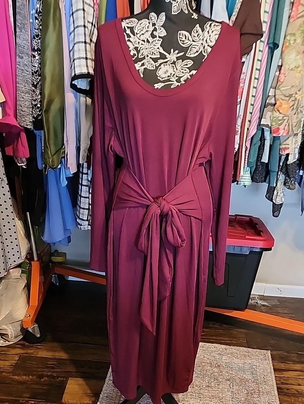 SHEIN Plum Long Sleeve Tie-Waist Maxi Dress
